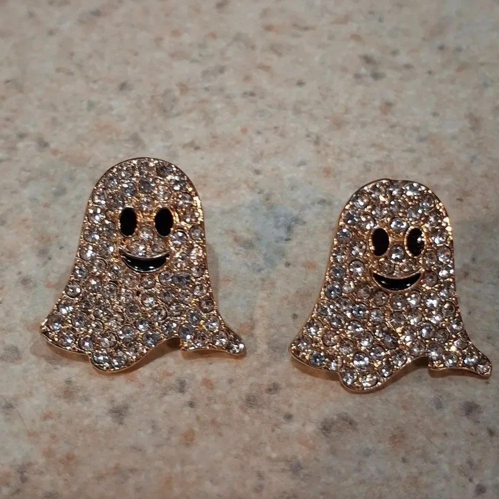 Ghost Rhinestone Halloween Earrings  ￼